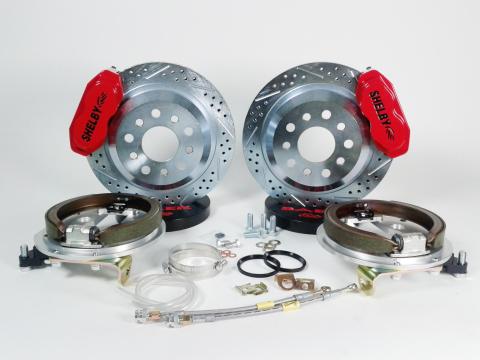 Brake System 12 Inch Rear SS4 with Park Brake Shelby Logo Red Ford 9 Inch Big Bearing BAER Brakes
