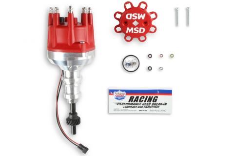 Distributor, Ford 289-302/Steel Gear/Holley Hi-Ram MSD'S Pro-Billet Small Diameter Distributor W/Red Cap And Steel Gear MSD Ignition