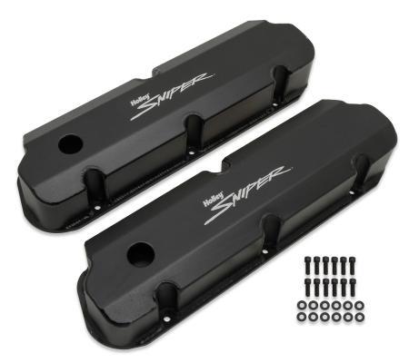 Valve Cover Fabricated Aluminum Ford Small Block Tall Black 1962-85 Ford Windsor Small Block 260-351 Cubic Inch Short Bolt With Hole Sniper EFI