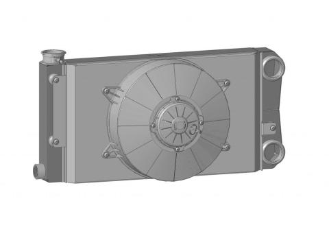 Radiator Drag Scirocco Style Open 22 Inch x 10.5 Inch -20AN Port Inlet and Outlet (Specify Fittings) w/ 10 Inch Spal Fan and Shroud C&R Racing