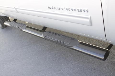5 Inch Oval Straight Nerf Bars Polished Stainless 2001-2014 Silverado/Sierra 2500/3500 Crew Cab Lund