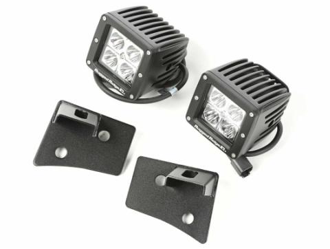 Light Kit Windshield Mounted Square Two 3 inch Square LED Lights Black 07-18 Wrangler JK Rugged Ridge