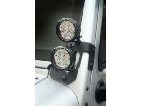 Light Mount Kit A-Pillar Textured Black Round LED 07-18 Wrangler Rugged Ridge