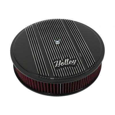 Finned Vintage Style Air Cleaner 14 Diameter X 3 Tall Round 4150 &amp; 4160 Carburetors w/5.125 Diameter Neck Black Finned Air Cleaner Assembly Premium Element Die-Cast Aluminum Holley