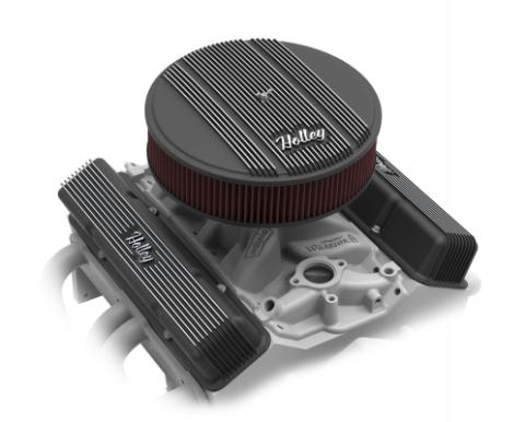Finned Vintage Style Air Cleaner 14 Diameter X 3 Tall Round 4150 &amp; 4160 Carburetors w/5.125 Diameter Neck Black Finned Air Cleaner Assembly Premium Element Die-Cast Aluminum Holley