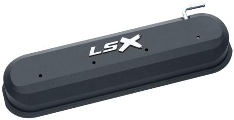 Raised LSX Emblem Aluminum Valve Covers, Black Crinkle, LS Engines Raised &amp; Milled LSX Logo Chevrolet Performance Parts