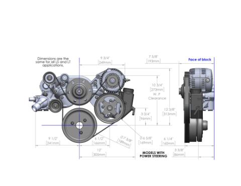 Mid-Mount Race Accessory System LS Engine Drive Includes Alternator, P/S Pump, Tensioner, Crank Damper, Belt, &amp; Pulleys Holley