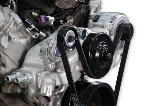 Premium Mid-Mount Race Accessory System Polished Finish Fits Gen V LT Engine Includes Alternator, P/S Pump, Tensioner, SFI Certified Damper W/hard Anodized Billet Crank Pulley, Belt, &amp; Pulleys Holley