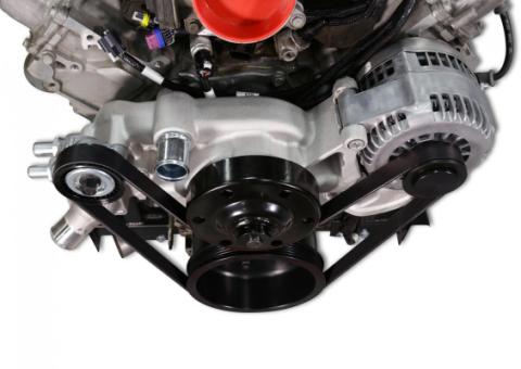 Premium Mid-Mount Race Accessory System Polished Finish Fits Gen V LT Engine Includes Alternator, P/S Pump, Tensioner, SFI Certified Damper W/hard Anodized Billet Crank Pulley, Belt, &amp; Pulleys Holley