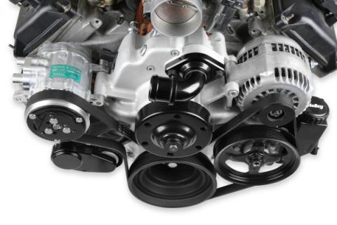 Mid-Mount Complete Accessory System Gen III Hemi Engine VVT Fits 2009 &amp; Up 5.7L &amp; 2011 &amp; Up 6.4L Engines Natural Cast Finish Factory Style Damper Holley
