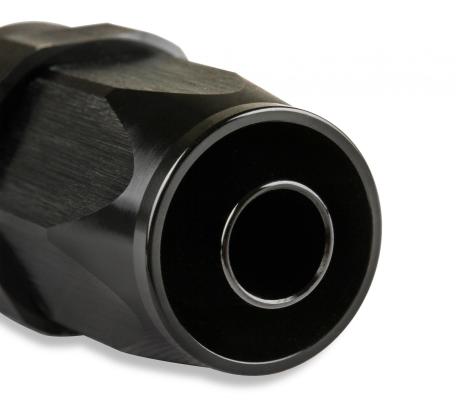 Swivel Hose End -6 AN 45 Degree Swivel Hose End Black Black Satin Anodized Finish Mr Gasket
