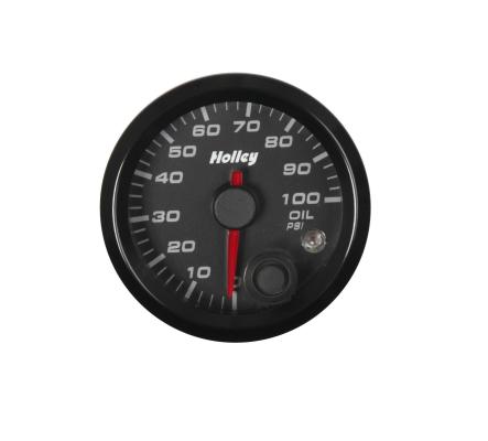 Analog Style Oil Pressure Gauge Black 2-1/16 Oil Pressure 10-100 PSI-Logo Holley