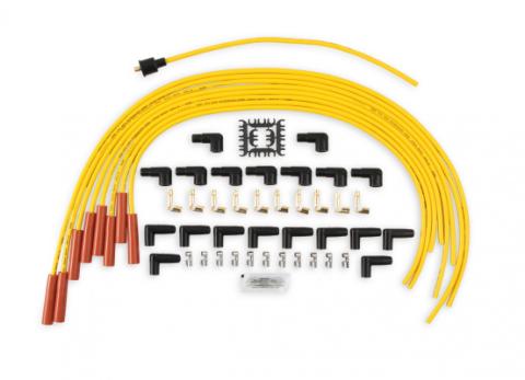 Spark Plug Wire Set 8MM Yellow With Orange Straight Boots 4040 8MM Universal Fit Super Stock Spark Plug Wire Sets Feature A Spiral Core And A Yellow Silicone Jacket ACCEL