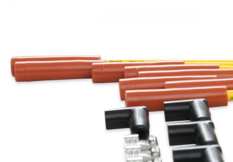 Spark Plug Wire Set 8MM Yellow With Orange Straight Boots 4040 8MM Universal Fit Super Stock Spark Plug Wire Sets Feature A Spiral Core And A Yellow Silicone Jacket ACCEL