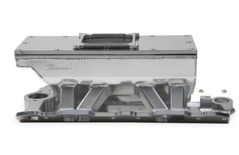 Sheet Metal Fabricated Intake Manifold Small Block Chevy Fabricated Intake Manifold Sbc Single Plane Carbureted (4500 Style Flange Changeable Plate) Silver With Logo Sniper EFI