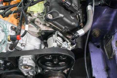 Power Steering Kit for Gen III Hemi Swaps Late Car Low Pressure Power Steering Kit W/ Saginaw Type II Pump, Mounting Bracket, and Pulley Fits 2014 &amp; Up Gen III Hemi Engines (5.7L and 6.4L) Fits Engines with 4.82 Damper Spacing (see Drawing) Holley