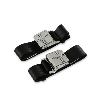 1965-1973 Mustang Seat Belt with Tri-Bar Running Horse Emblem Pair Black Scott Drake