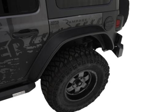Black Jeep Flat Style Textured Finish Rear Fender Flares For 2018 -2023 Jeep Wrangler JL (Excludes Rubicon) Bushwacker