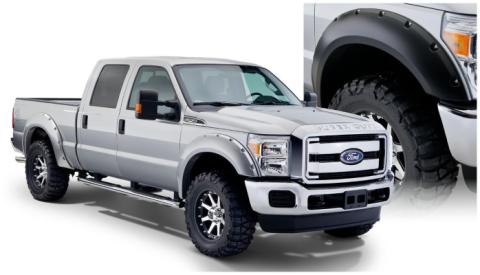 Black Pocket/Rivet Style Smooth Finish 4-Piece Fender Flare Set For 2008-2010 Ford F250/F350 Super Duty Bushwacker
