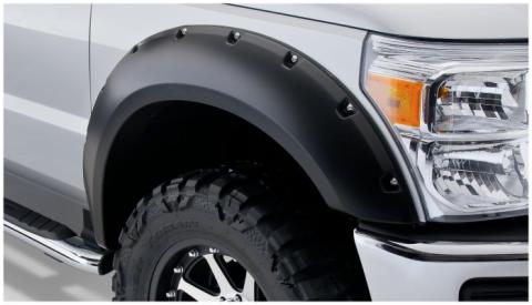Black Pocket/Rivet Style Smooth Finish 4-Piece Fender Flare Set For 2008-2010 Ford F250/F350 Super Duty Bushwacker
