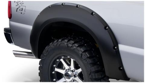 Black Pocket/Rivet Style Smooth Finish 4-Piece Fender Flare Set For 2008-2010 Ford F250/F350 Super Duty Bushwacker