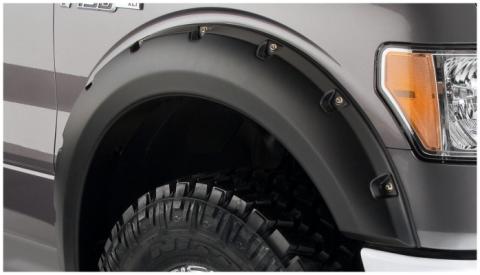 Black Pocket/Rivet Style Smooth Finish 4-Piece Fender Flare Set For 2009-2014 Ford F150 (Excludes Raptor) Bushwacker
