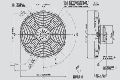 Electric Fan 12.00 Inch Electric Fan Puller Style High Performance 1451 CFM 10 Curved Style Blades Spal