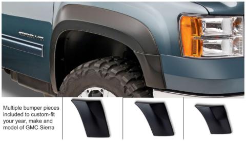 Black Extendafender Style Smooth Finish Front Fender Flares For 2007-2013 GMC Sierra 1500 2007-2014 Sierra 2500 Hd Fits 78.7/97.6 Inch Bed Bushwacker