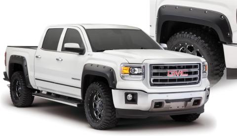 Black Pocket/Rivet Style Smooth Finish 4-Piece Fender Flare Set For 2014-2015 GMC Sierra 1500 Bushwacker