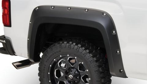 Black Pocket/Rivet Style Smooth Finish 4-Piece Fender Flare Set For 2014-2015 GMC Sierra 1500 Bushwacker