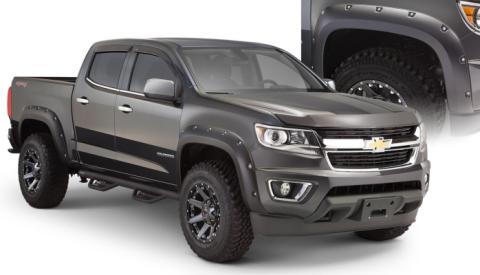 Black Pocket/Rivet Style Smooth Finish 4-Piece Fender Flare Set For 2015-2020 Chevrolet Colorado W/61.7 Inch Bed Bushwacker