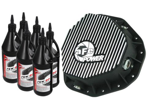 Pro Series Rear Differential Cover Kit Black w/ Machined Fins &amp; Gear Oil Dodge Diesel Trucks 03-05 L6-5.9L (td) aFe Power
