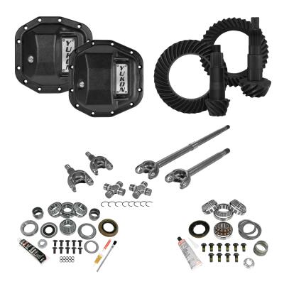 Stage 3 Jeep Re-Gear Kit W/Covers Front Axles For Dana 30/44 5.13 Ratio JL Non-Rubicon M220 Rear/ M186 Front Stage 3 Gear Kit Package 5.13 F&amp;R Cover &amp; 4340 Front Axles Yukon Gear