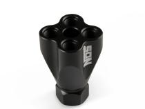 Showerhead Distribution Block Inlet -8 An O-Ring Female Port Outlet: (4) X -6 An O-Ring Female Port No Fittings Black Anodized NOS