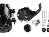 LS High-Mount A/C Accessory Drive Kit Includes SD7 A/C Compressor, Tensioner, &amp;amp; Pulleys- Black Finish Passenger's Side A/C Bracket Includes SD7 A/C Compressor, Tensioner, &amp;amp; Pulleys Holley