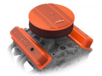 Vintage Finned Valve Cover Script SBC Center Bolt Factory Orange Machined Small Block Chevrolet ZZ6/Vortec Center Bolt Valve Cover Emissions Provision Holley