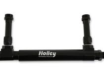 Black Anodized Adjustable Billet Fuel Line Black Anodized Adjustable Billet Fuel Line for Dual Feed Model 4150 and Dominator Carburetors Adjustable to Allow for Fitment on Various Metering Block and Fuel Bowl Configurations Holley