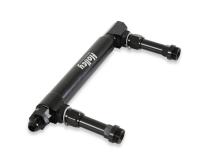Black Anodized Adjustable Billet Fuel Line Black Anodized Adjustable Billet Fuel Line for Dual Feed Model 4150 and Dominator Carburetors Adjustable to Allow for Fitment on Various Metering Block and Fuel Bowl Configurations Holley
