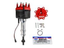 Distributor, Billet Ford 351W, For Edelbrock Victor Jr, W/Steel Gear MSD'S Billet Distributor For Use With Edelbrock Victor Jr. Intake Manifold, W/Steel Gear. Requires The Use Of MSD 6, 7, 8 Series Ignition MSD Ignition