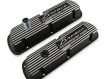 Aluminum Valve Covers Black with Bronco Powered by 1966-1977 Ford Logo Scott Drake