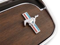 1965-1966 Ford Mustang Glove Box Door Metal Backed Woodgrain with Running Horse Emblem Scott Drake