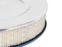 1964-1973 Ford Mustang 14 Inch Chrome Air Cleaner, with Blue Base and 302 Hi-Po Decal Scott Drake