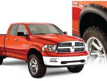 Black Pocket/Rivet Style Smooth Finish 4-Piece Fender Flare Set For 2006-2008 Dodge Ram 1500 2006-2009 Ram 2500, 3500 Fits 97.9/98.3 Inch Bed Bushwacker