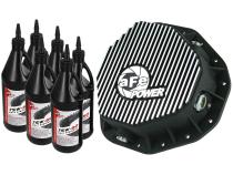 Pro Series Rear Differential Cover Kit Black w/ Machined Fins &amp;amp; Gear Oil Dodge Diesel Trucks 03-05 L6-5.9L (td) aFe Power